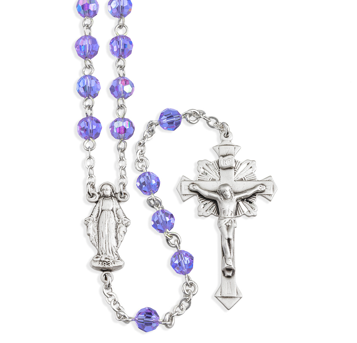 Sterling Silver Rosary Hand Made with Crystals by Swarovski® Austrian Crystal 6mm Violet Faceted Round Beads by HMH