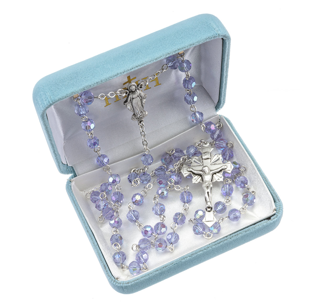 Sterling Silver Rosary Hand Made with Crystals by Swarovski® Austrian Crystal 6mm Violet Faceted Round Beads by HMH