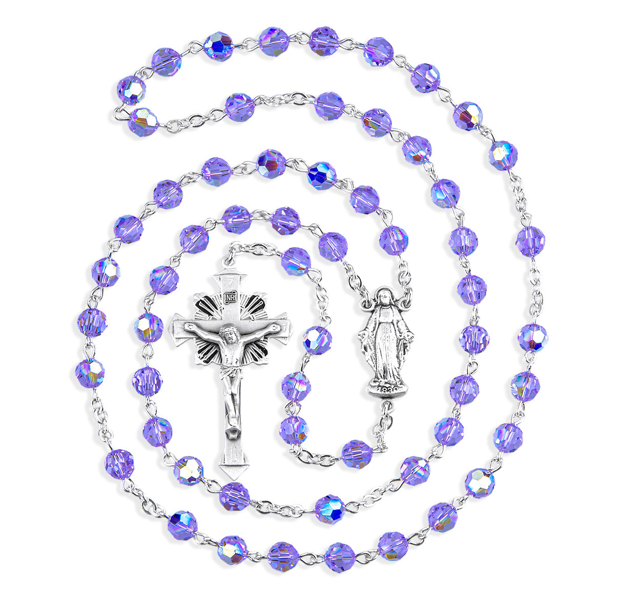 Sterling Silver Rosary Hand Made with Crystals by Swarovski® Austrian Crystal 6mm Violet Faceted Round Beads by HMH