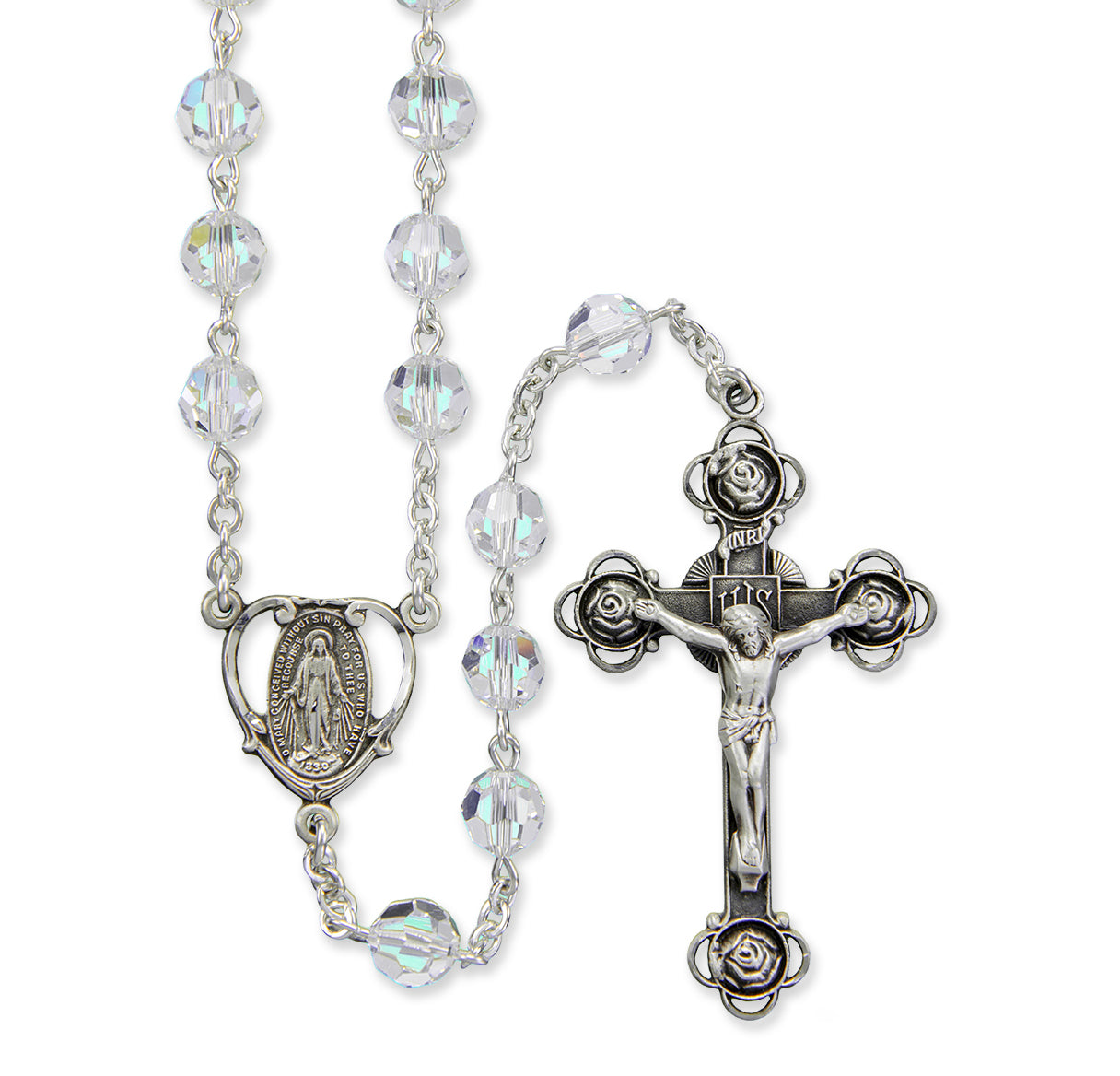 7mm Finest Crystal Plain Sterling Silver Rosary Bxd 210/161
