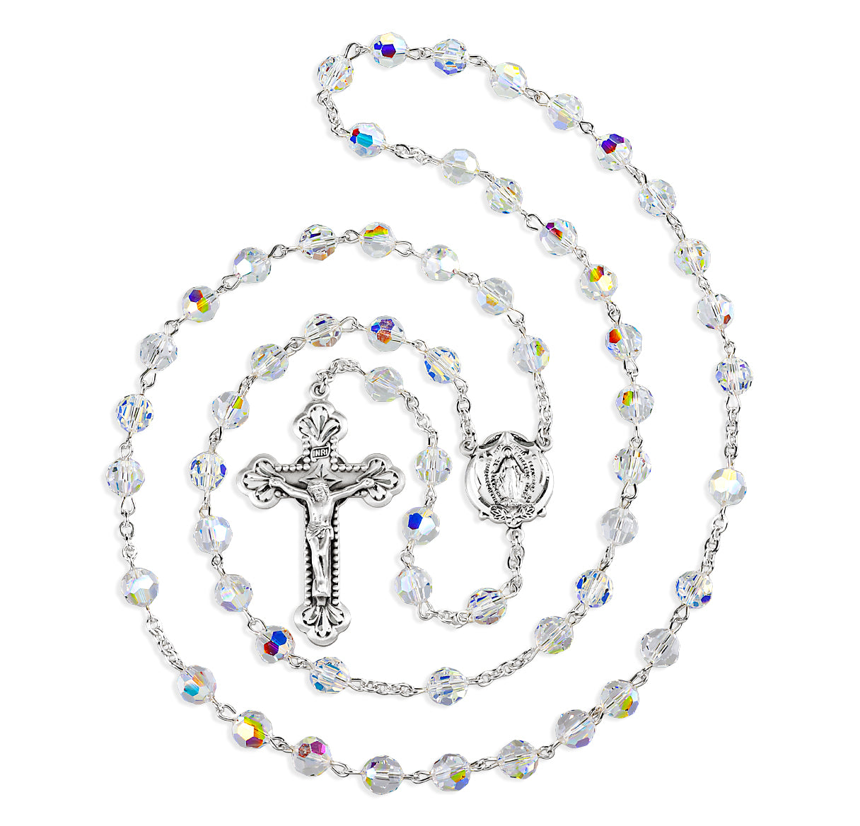 7mm Finest Crystal (AB) Sterling Silver Rosary-Bxd 82/185