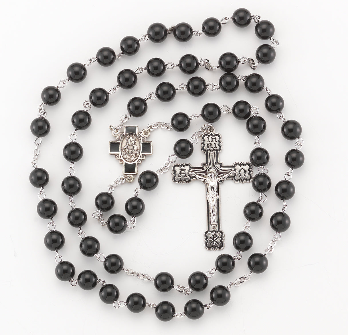 Sterling Silver Rosary Hand Made with Crystals by Swarovski® Austrian Crystal 6mm Jet Faceted Round Beads by HMH