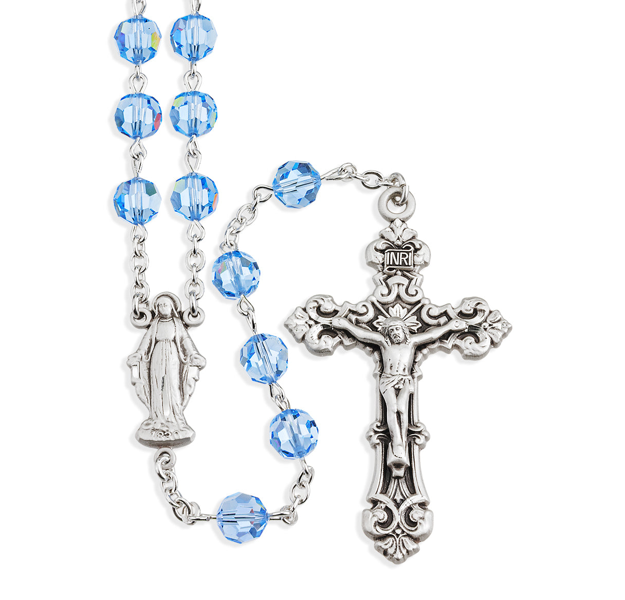 7mm Crystals by Swarovski® Light Sapphire (AB) Sterling Silver Rosary Bxd 317/156