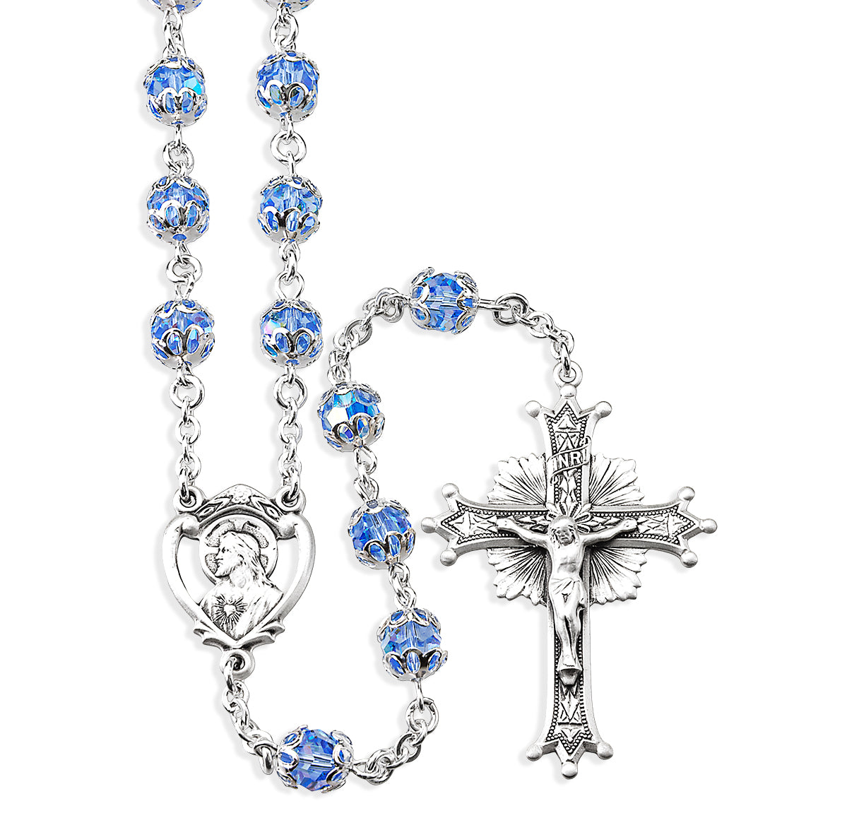 7mm Crystals by Swarovski® Light Sapphire Sterling Silver Medium Double Capped Crystal Bead Rosary-Bxd 52/178