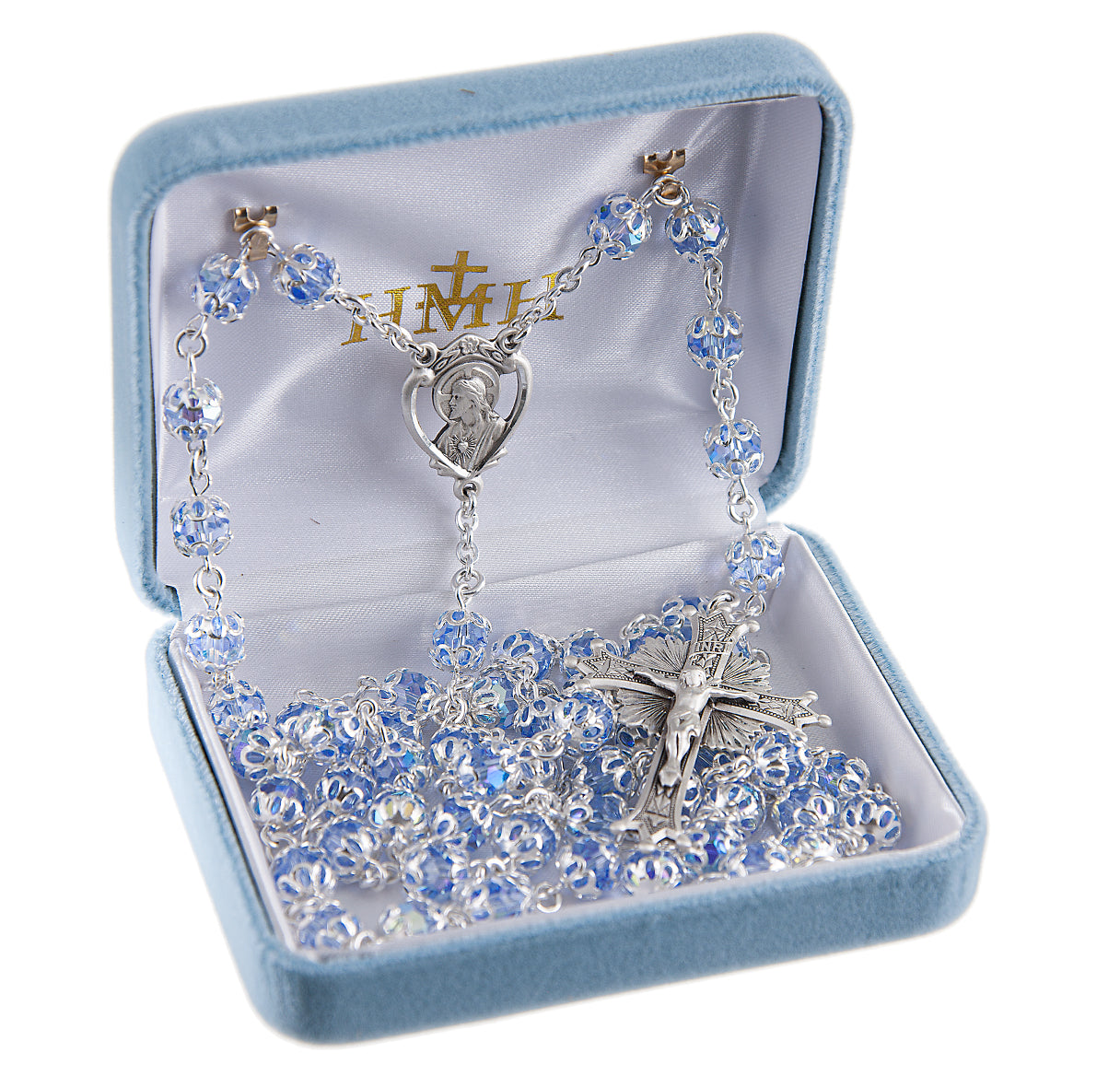 7mm Crystals by Swarovski® Light Sapphire Sterling Silver Medium Double Capped Crystal Bead Rosary-Bxd 52/178