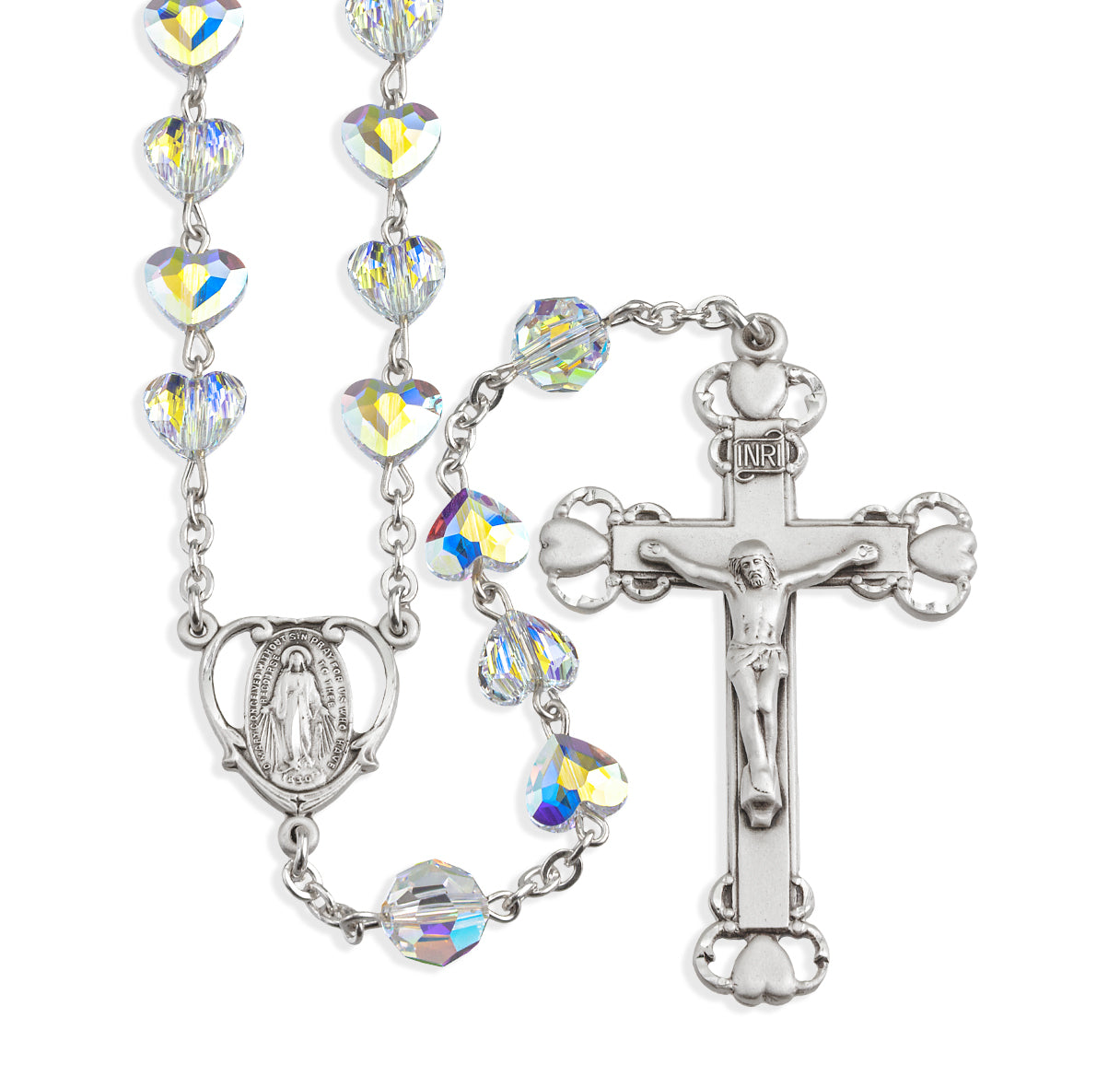 8mm Crystals by Swarovski® Crystal (AB) Heart Beads Sterling Silver Rosary With Cfx, & Ctr (210/196)-Bxd