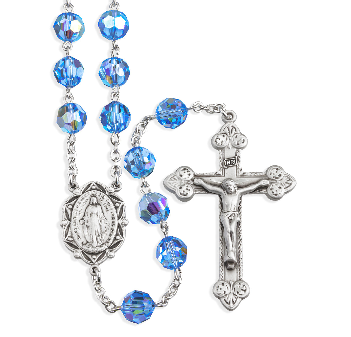 8mm Crystals by Swarovski® Light Sapphire Beads Sterling Silver Rosary-Bxd 95/186