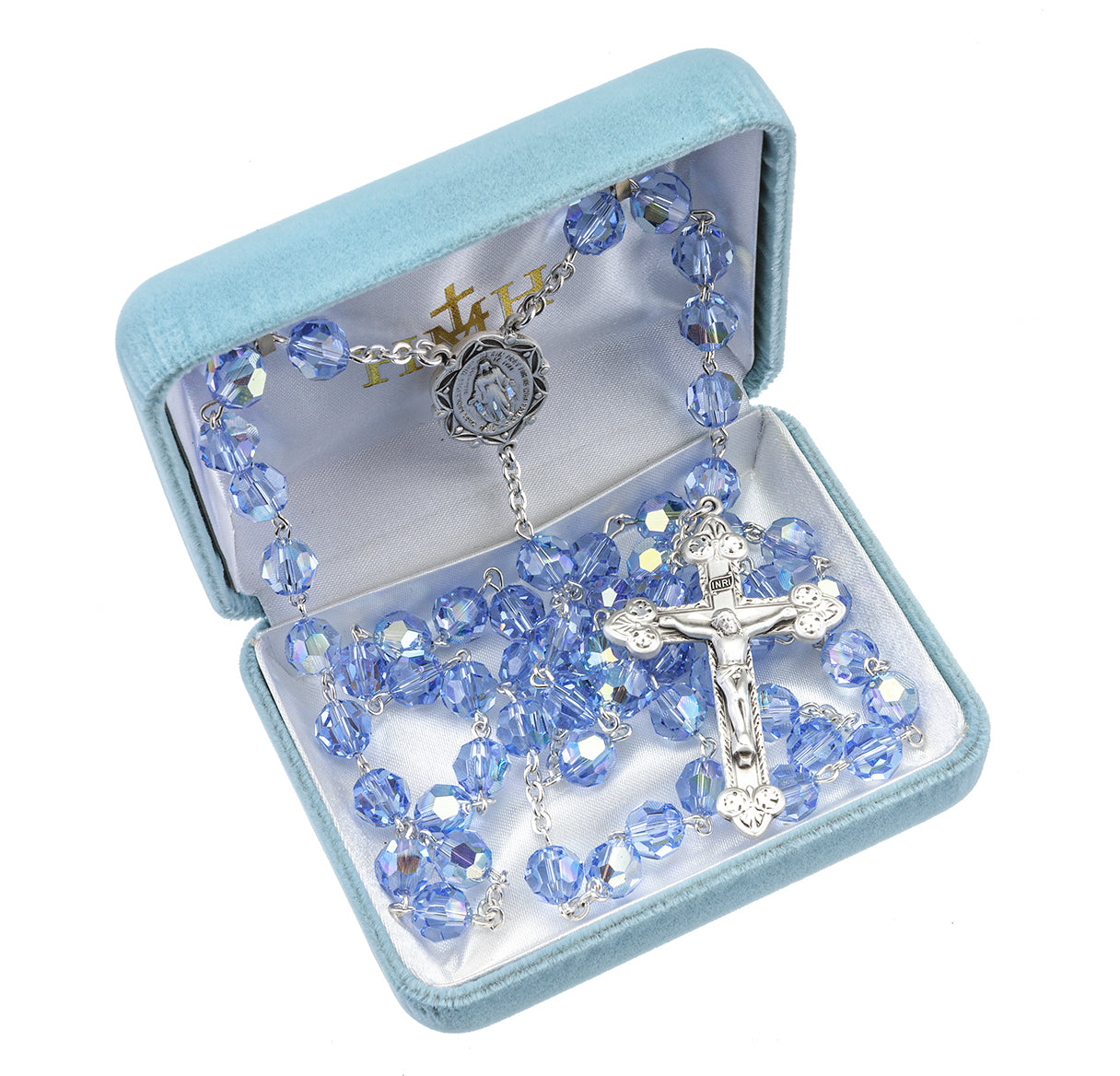 8mm Crystals by Swarovski® Light Sapphire Beads Sterling Silver Rosary-Bxd 95/186