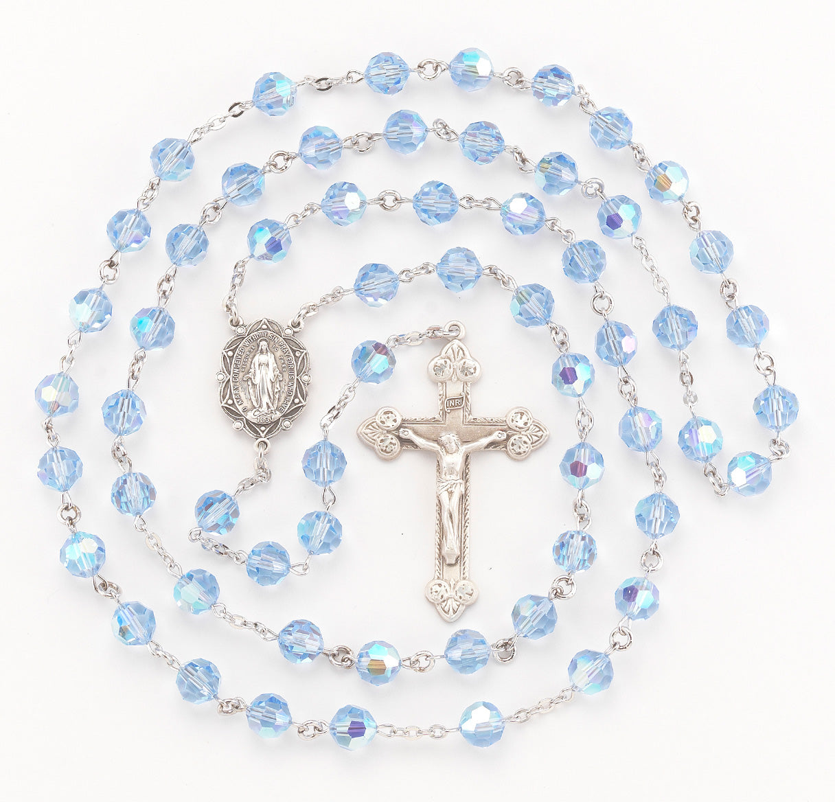 8mm Crystals by Swarovski® Light Sapphire Beads Sterling Silver Rosary-Bxd 95/186