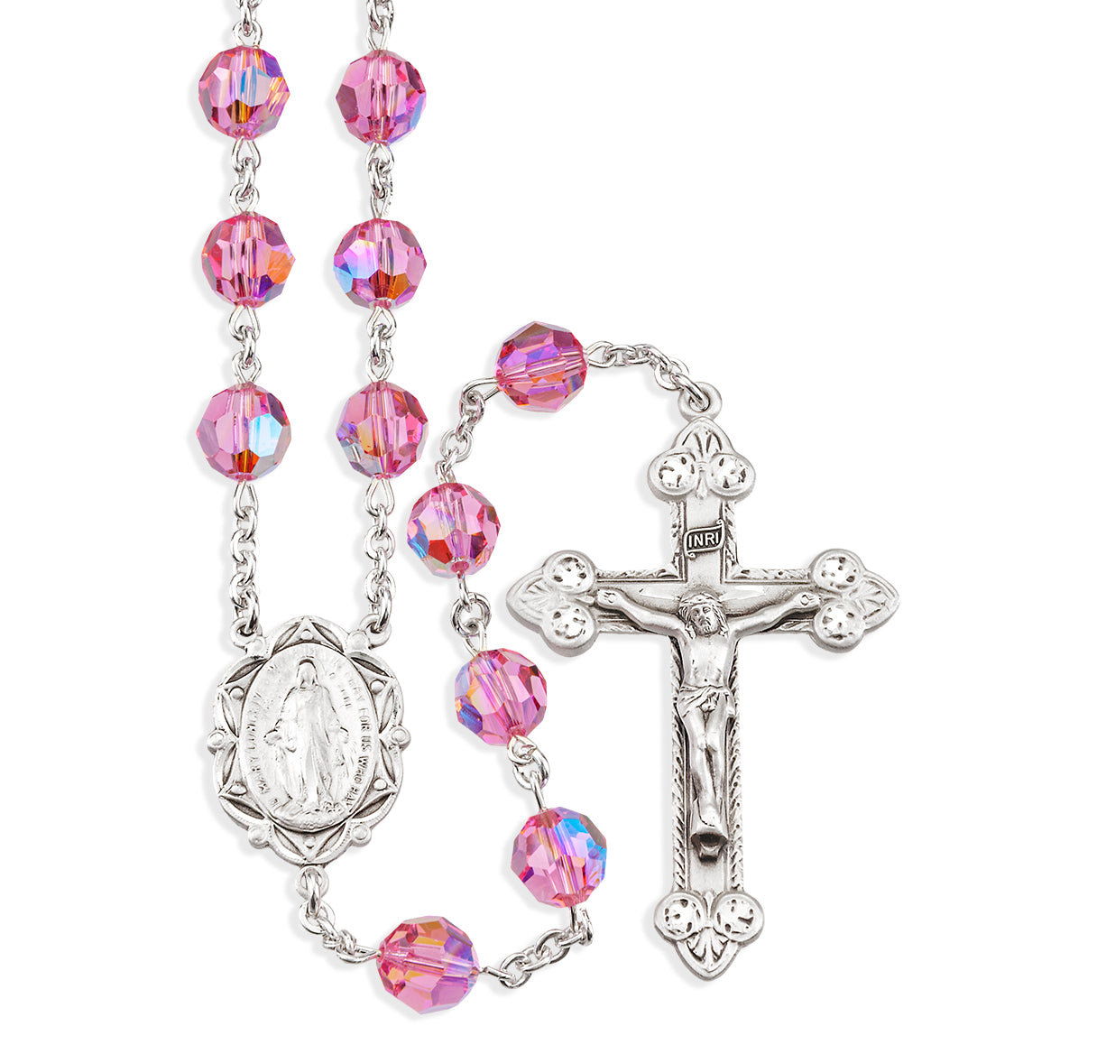 8mm Crystals by Swarovski® Pink Crystal Sterling Silver Rosary-Bxd 95/186