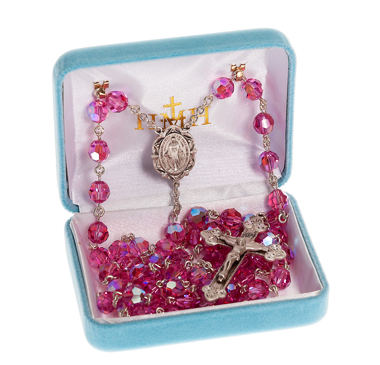 8mm Crystals by Swarovski® Pink Crystal Sterling Silver Rosary-Bxd 95/186