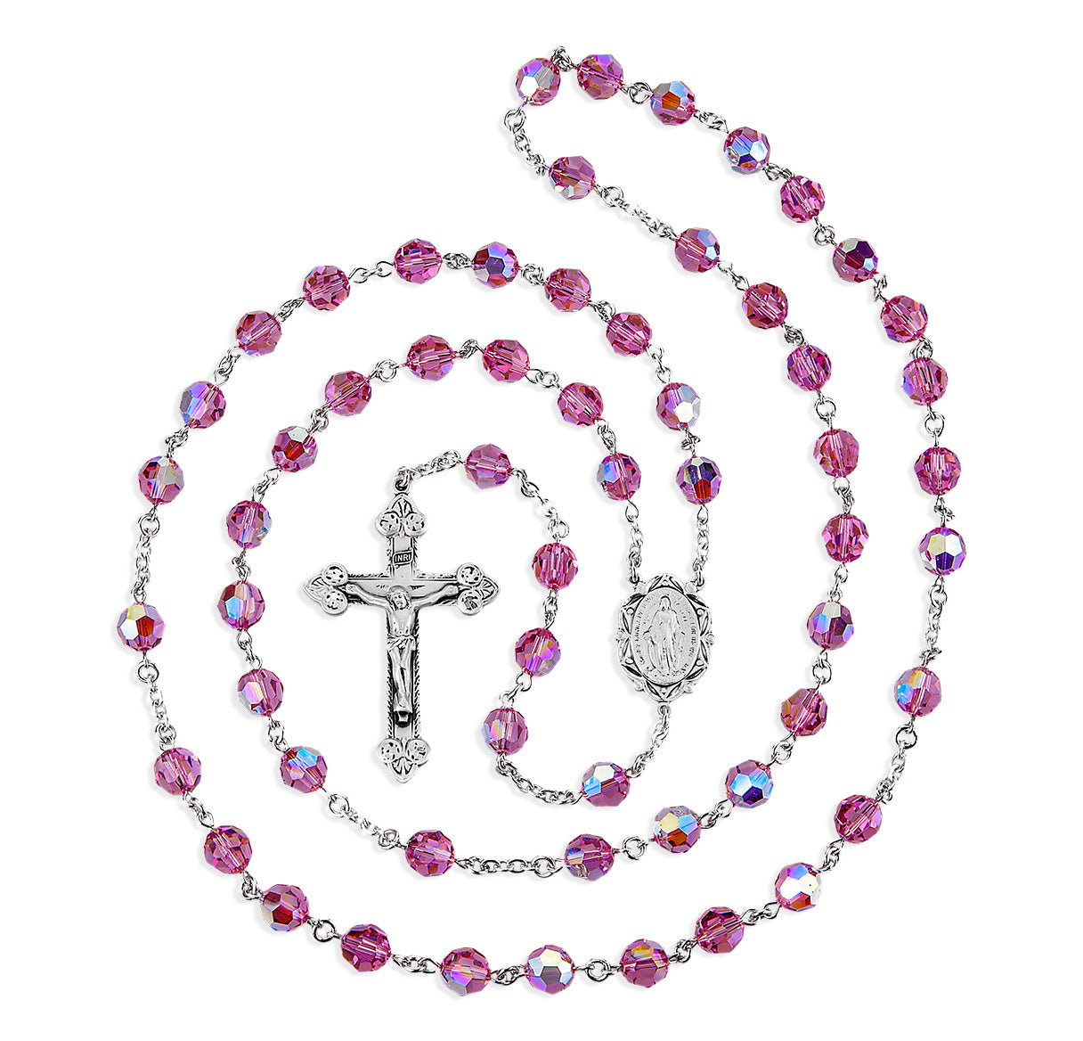 8mm Crystals by Swarovski® Pink Crystal Sterling Silver Rosary-Bxd 95/186