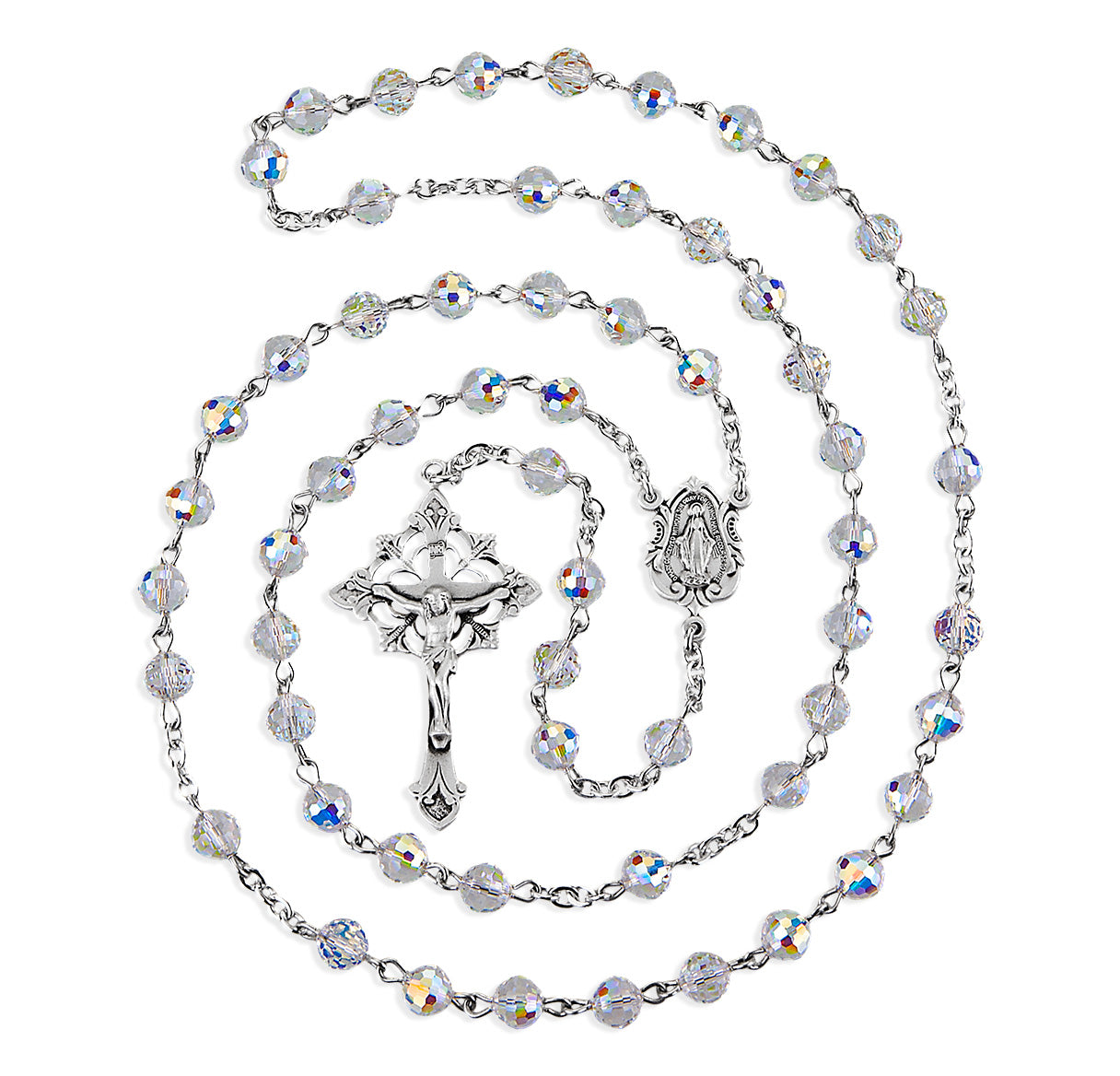 6mm Finest Fireball Crystal Sterling Silver Rosary-Bxd 05/139