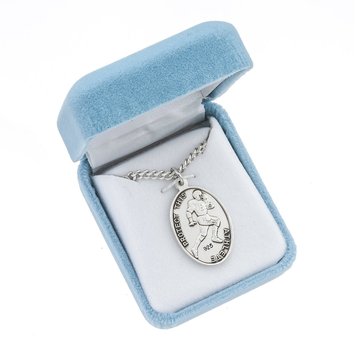 Sterling Silver Oval St Christopher Football Medal-20" Ch-Bxd