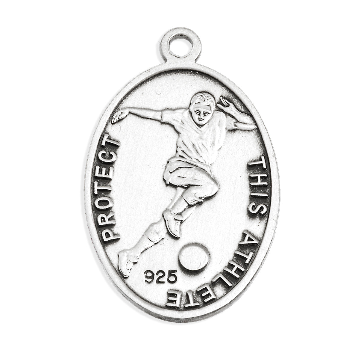 Sterling Silver Oval St Christopher Soccer Medal-20" Ch-Bxd