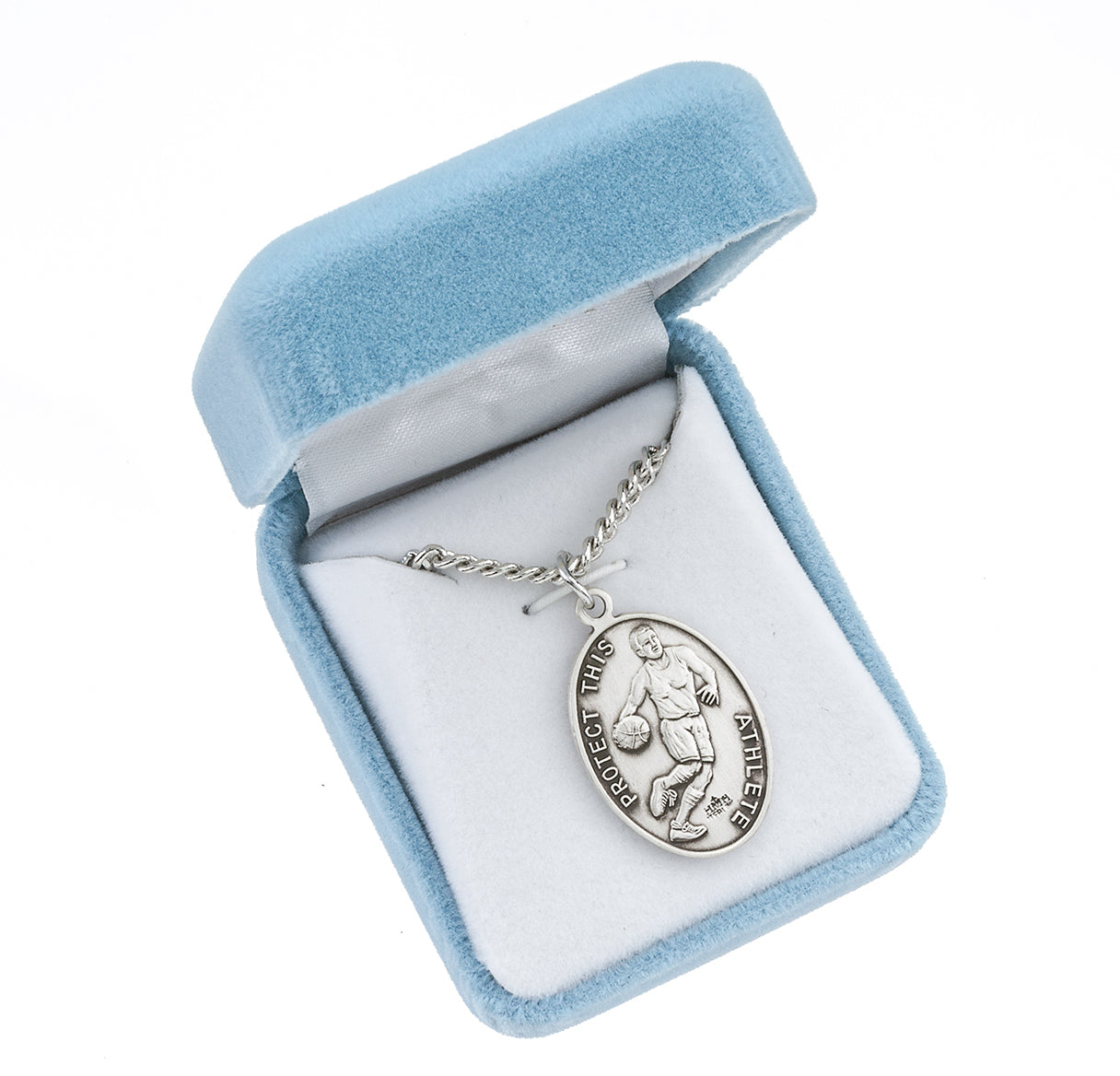 Sterling Silver Oval St Christopher Basketball Medal 20" Ch-Bxd