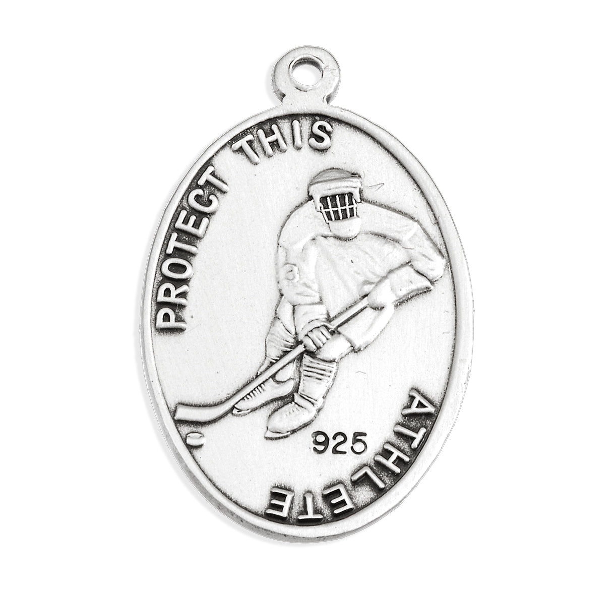 Sterling Silver Oval St Christopher Hockey Medal-20" Ch-Bxd