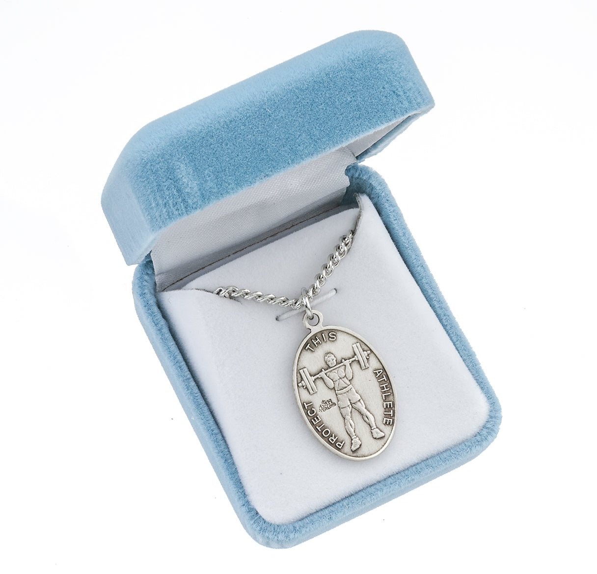 Saint Christopher Oval Sterling Silver weightlifting Male Athlete Medal