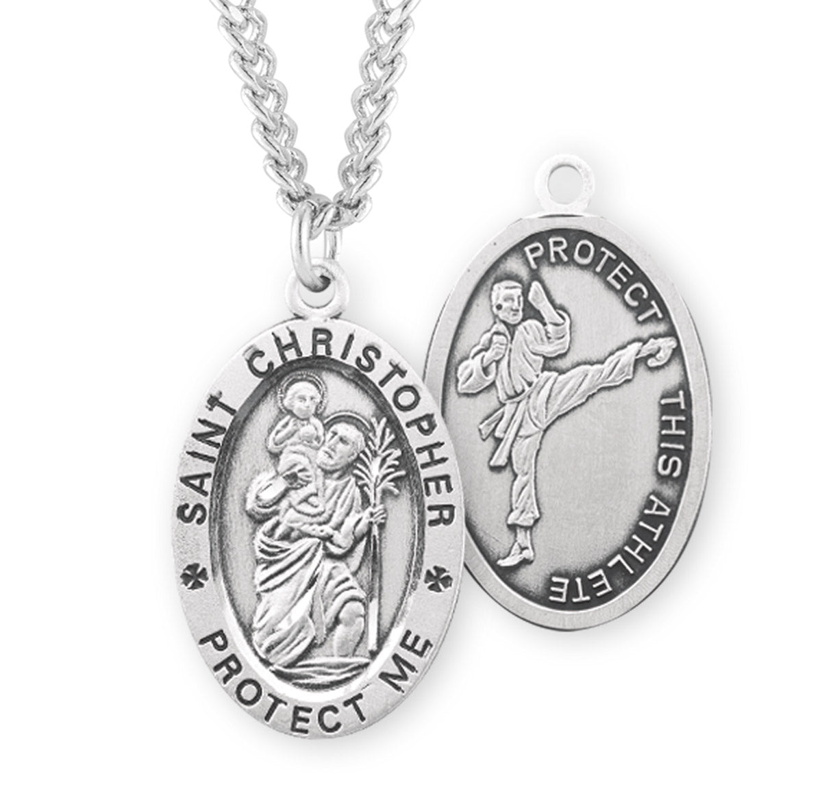 Sterling Silver Oval St Christopher Martial Arts 20" Ch-Bxd