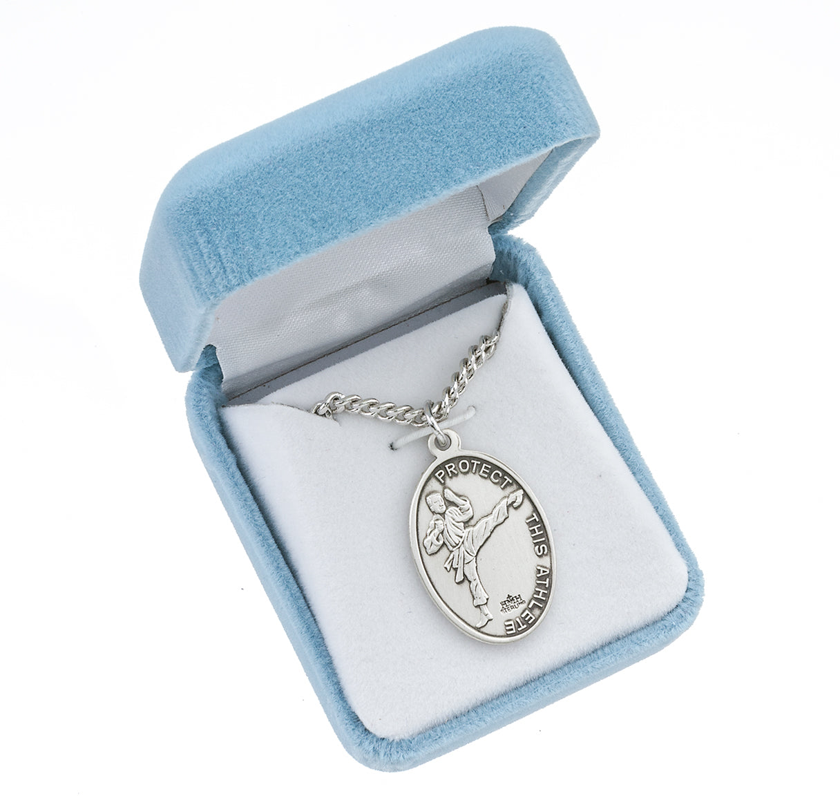 Sterling Silver Oval St Christopher Martial Arts 20" Ch-Bxd