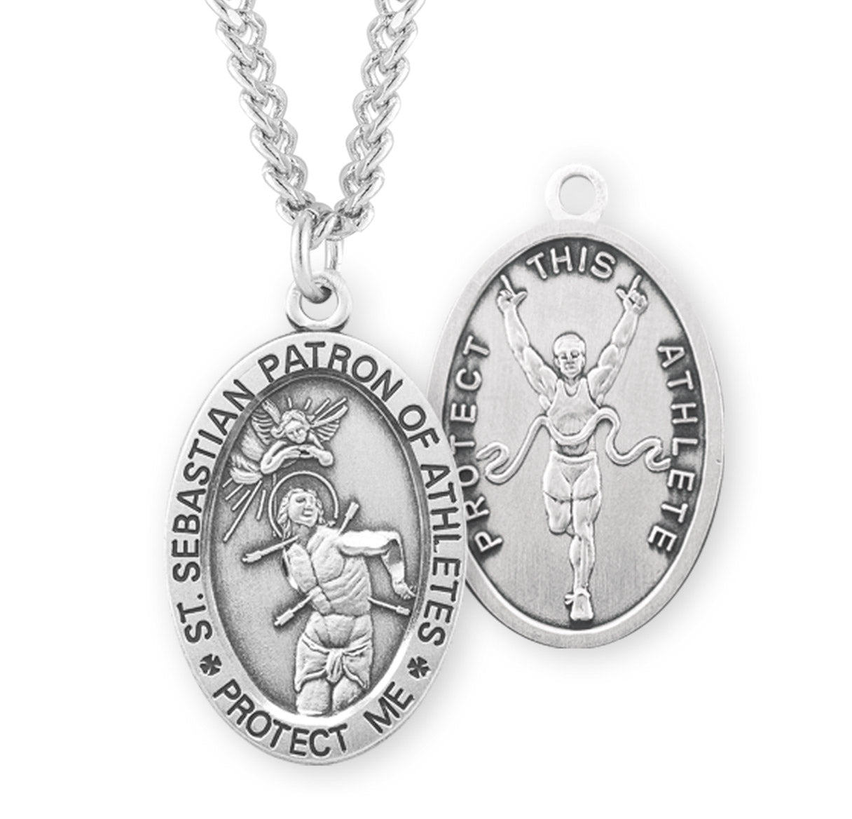 Saint Sebastian Oval Sterling Silver Track Male Athlete Medal