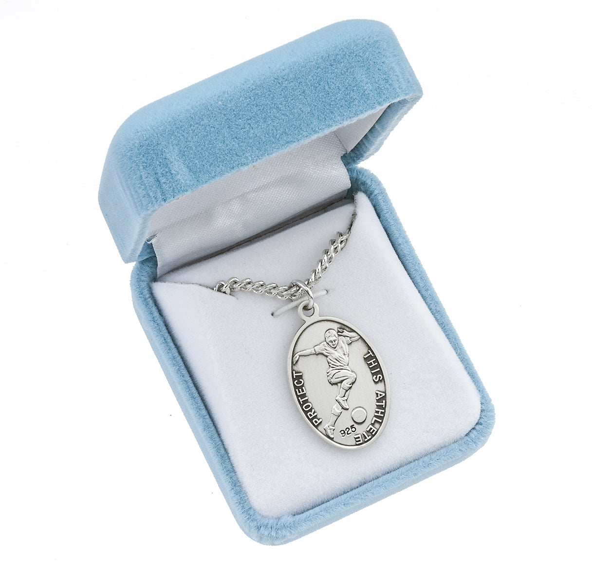Lord Jesus Christ Oval Sterling Silver Soccer Male Athlete Medal