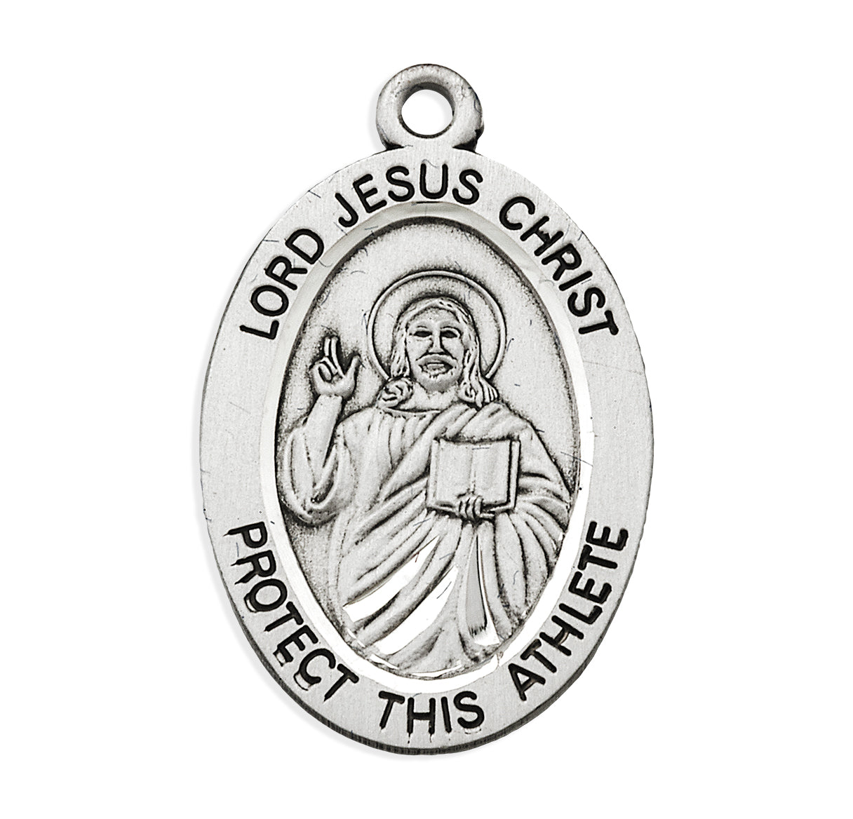 Lord Jesus Christ Oval Sterling Silver Hockey Male Athlete Medal