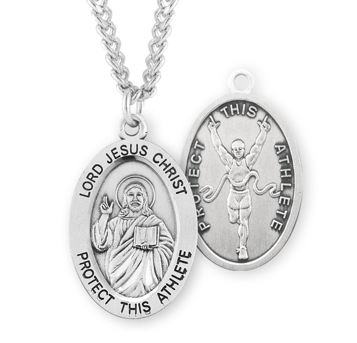 Sterling Silver Oval Lord Jesus Christ Male  Track Medal w/24" endless Ch-Bxd