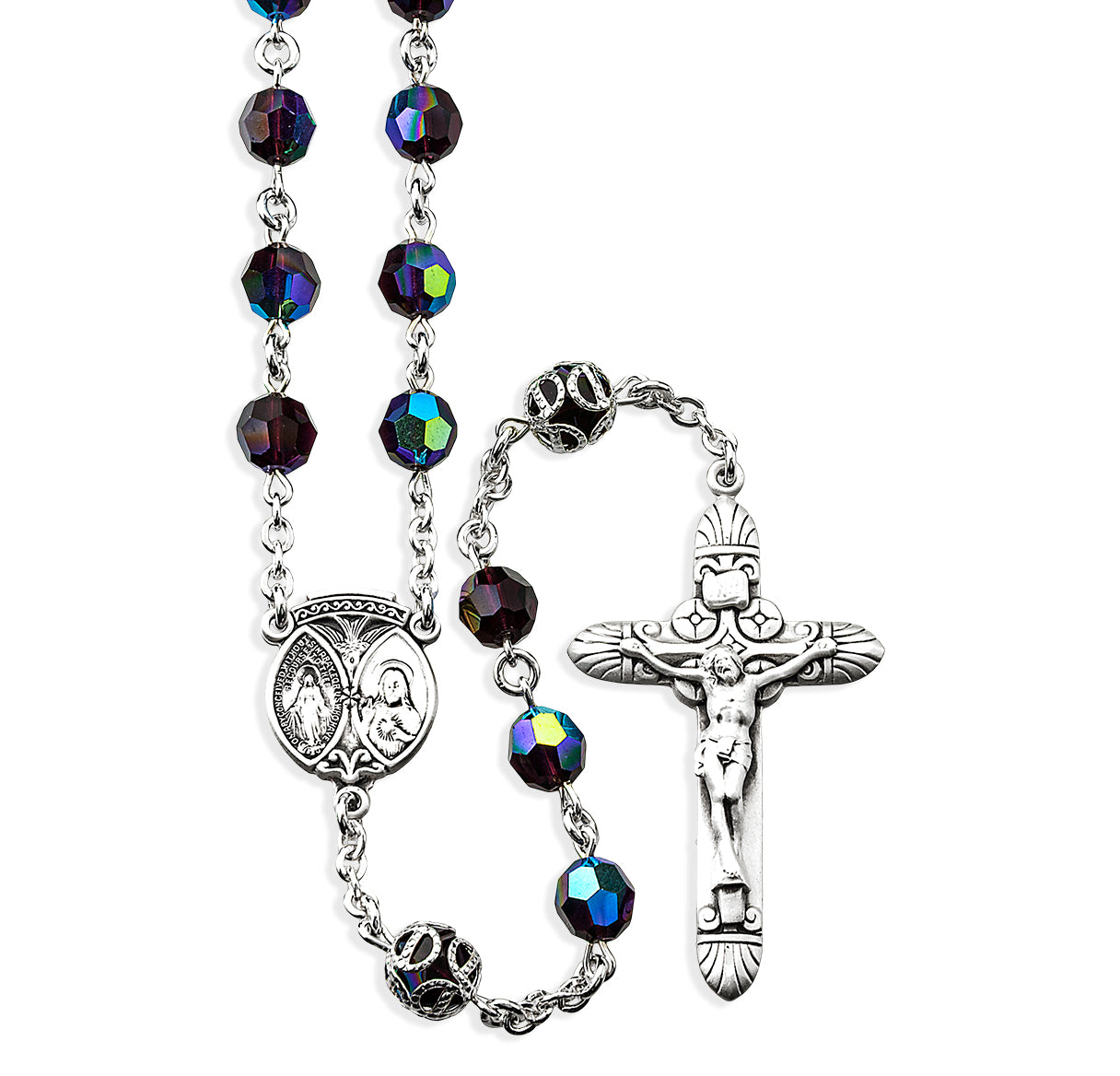 7mm Sterling Dark Amethyst Czech Crystal Beads W/ DoubleCapped O.F. Beads- (S33/119)-Bxd