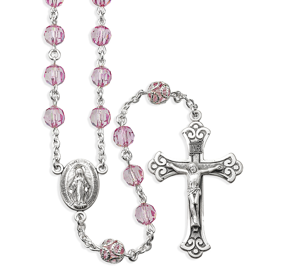 7mm Sterling Pink Czech Crystal Beads W/ DoubleCapped O.F. Beads- ( S314/ S160)-Bxd