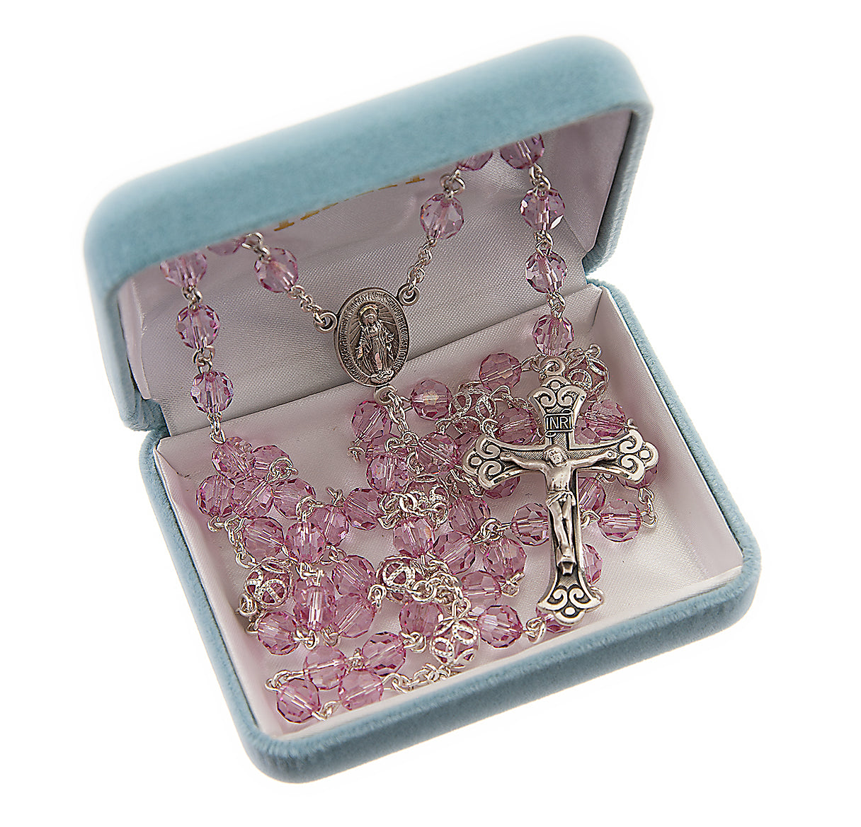 7mm Sterling Pink Czech Crystal Beads W/ DoubleCapped O.F. Beads- ( S314/ S160)-Bxd
