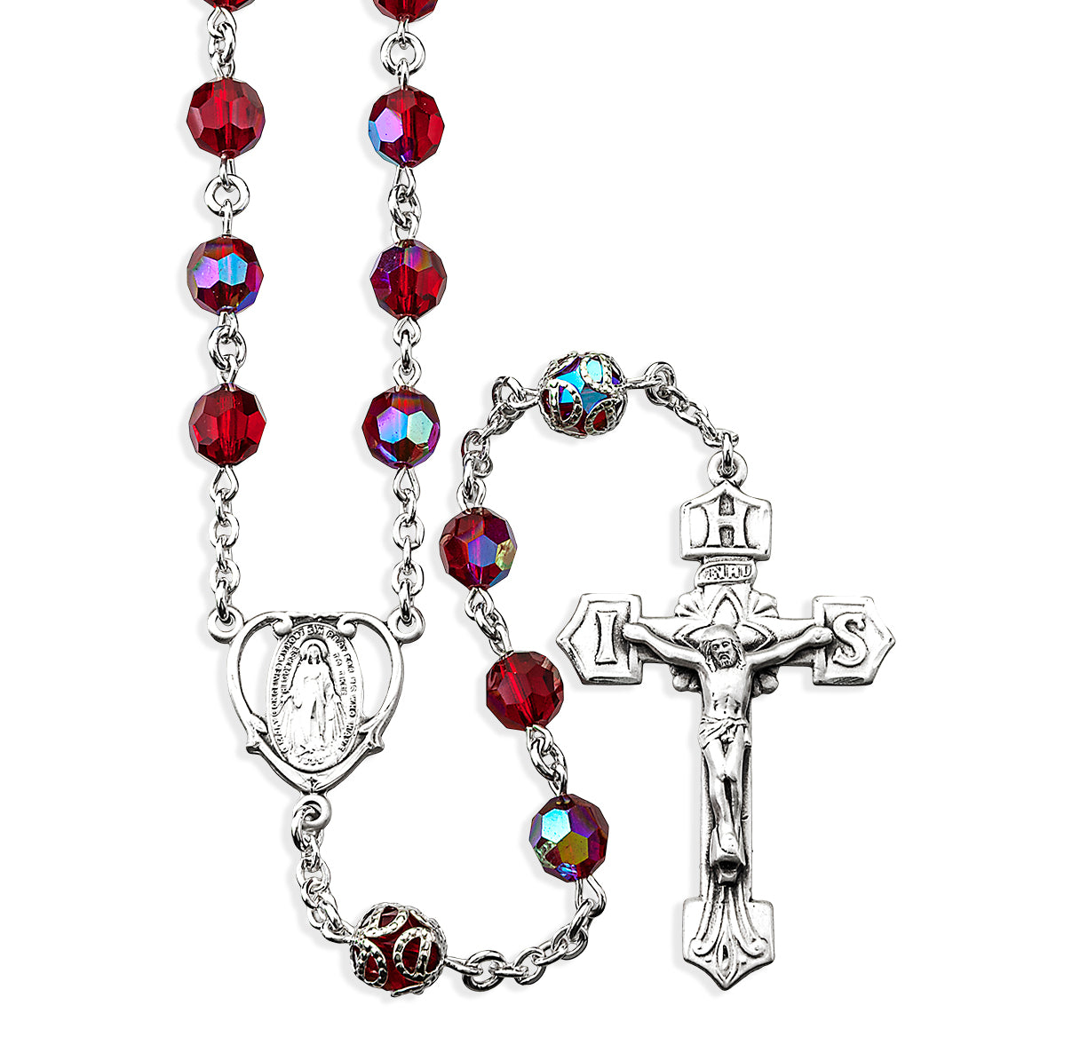 7mm Sterling Ruby Czech Crystal Beads W/ DoubleCapped O.F. Beads- ( S210/ S147)-Bxd