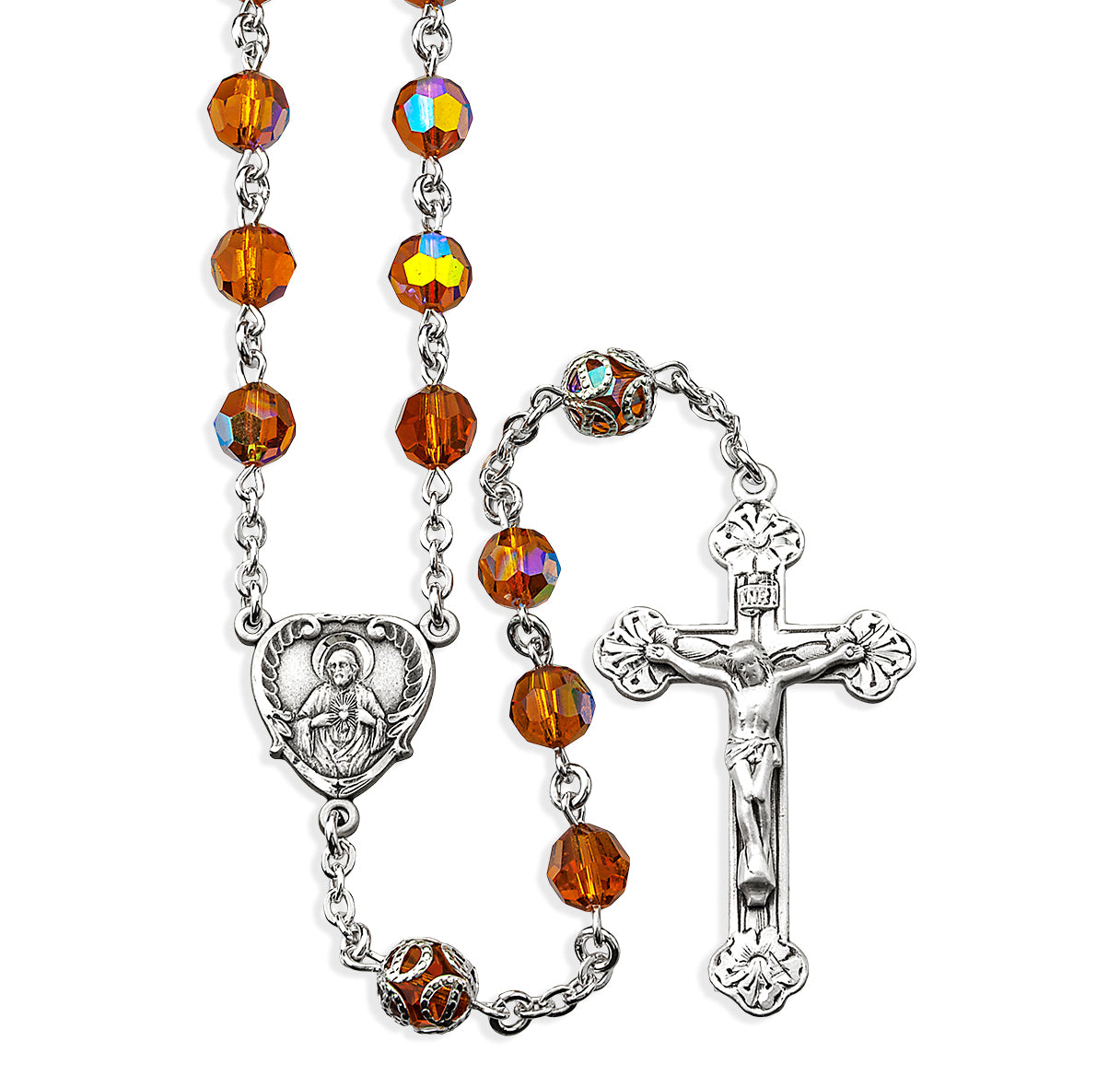 7mm Sterling Topaz  Czech Crystal Beads W/ DoubleCapped O.F. Beads- ( S217/ S116)-Bxd