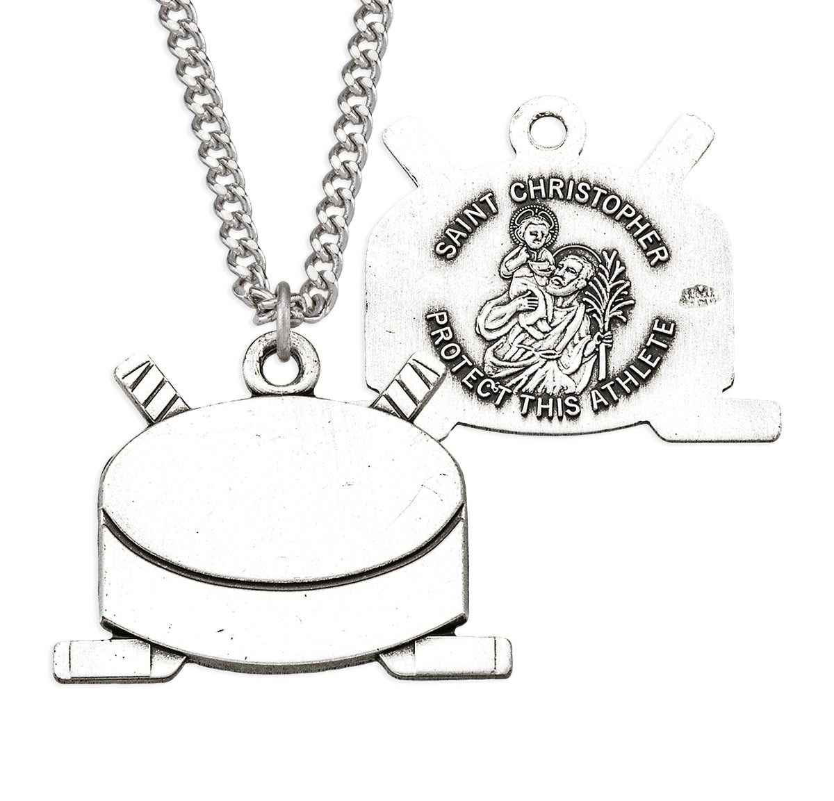 Saint Christopher Sterling Silver Hockey Athlete Medal — HMH Religious