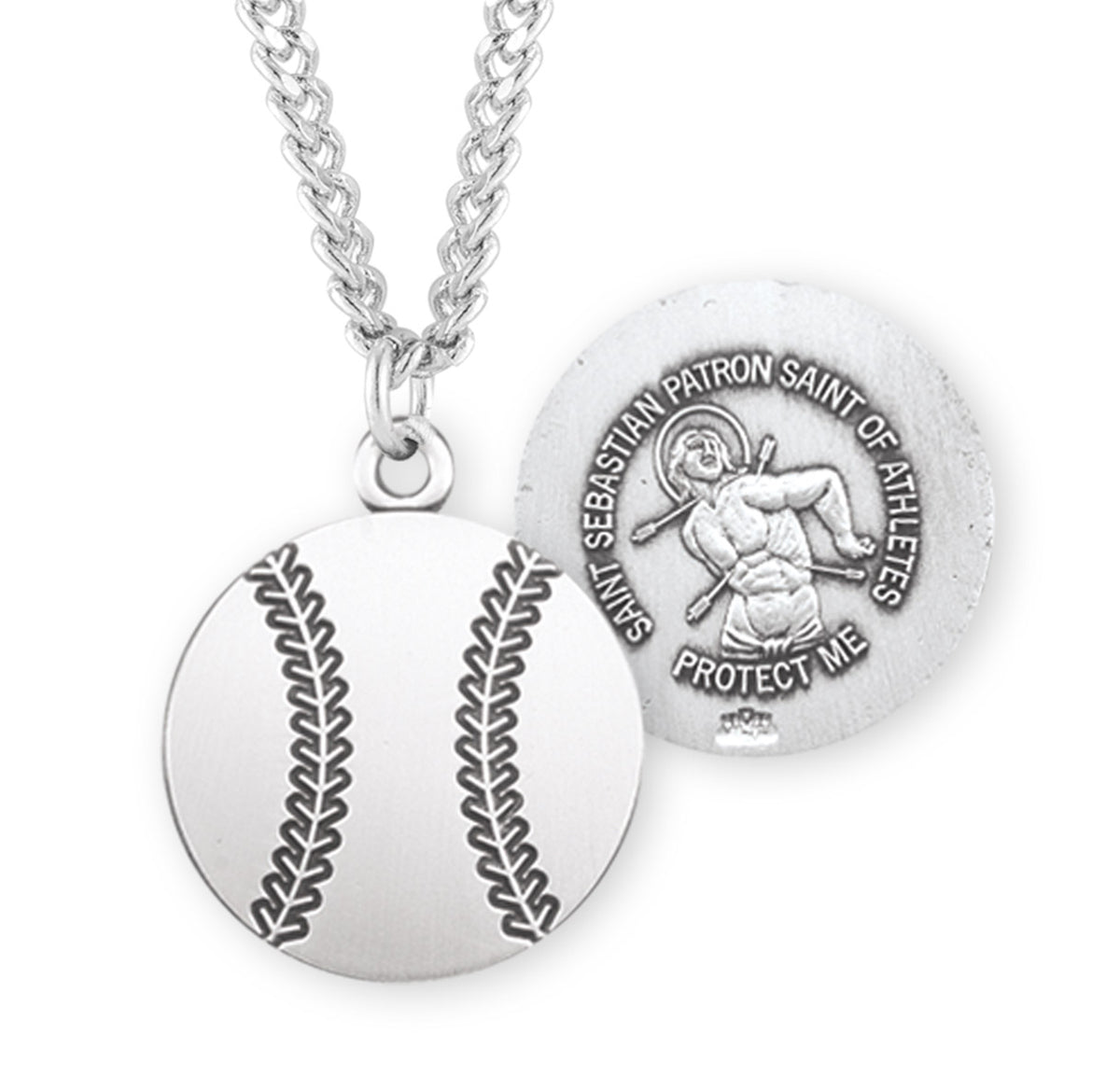 Saint Sebastian Sterling Silver Baseball Athlete Medal — HMH Religious