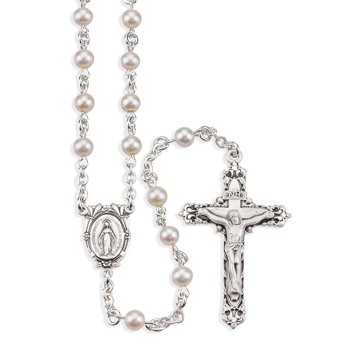 5mm Sterling Silver Genuine Cultured Pearl Rosary-Bxd 64/121