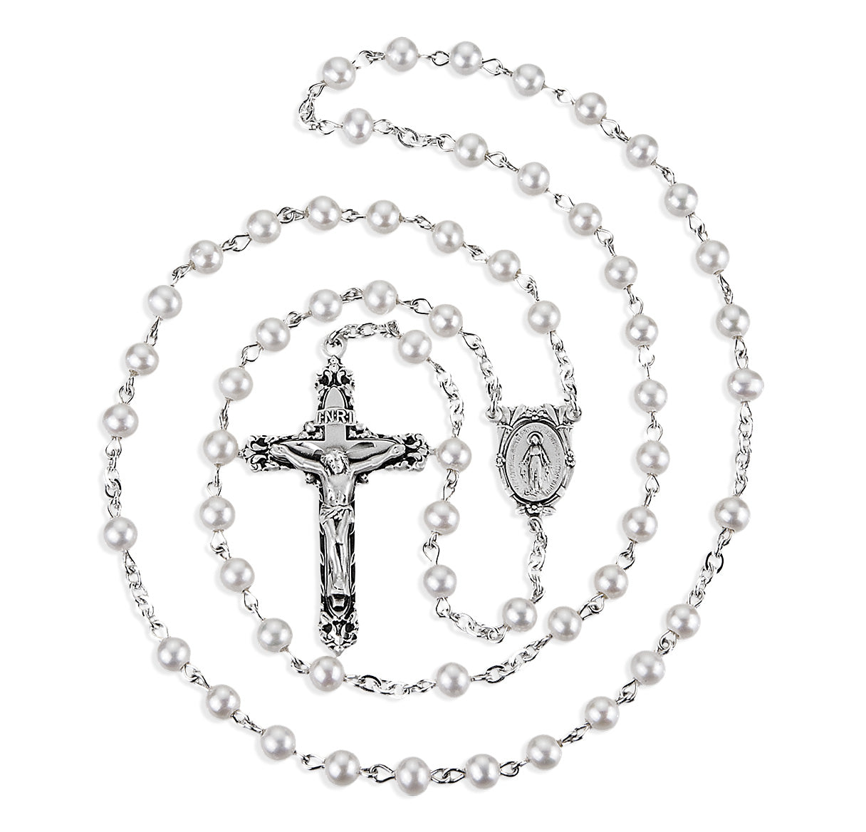 5mm Sterling Silver Genuine Cultured Pearl Rosary-Bxd 64/121