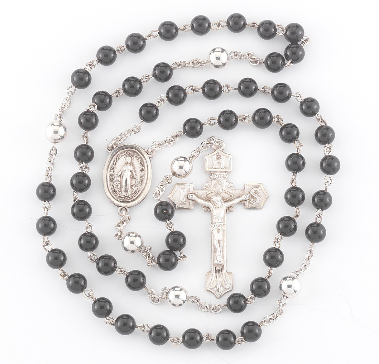 6mm Onyx Beads with Sterling Silver O.F. Beads and Findings
