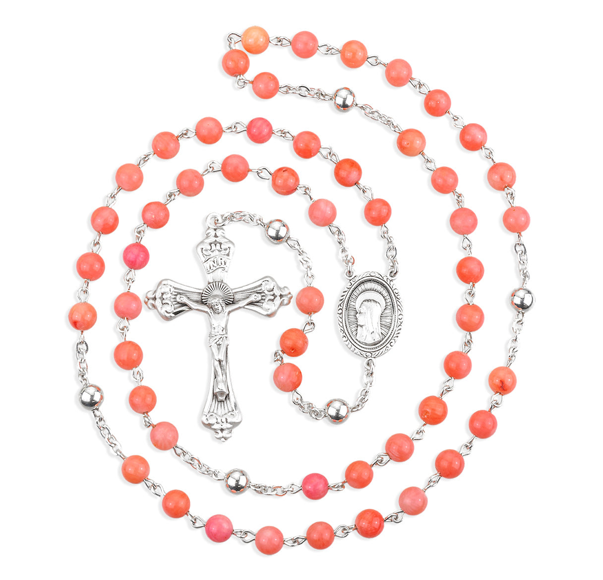 6mm Bamboo Coral Beads W/ Sterling Silver O.F. Beads & Findings-(368/169)-Bxd