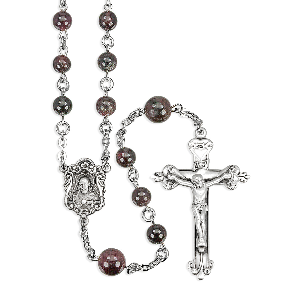 6mm Round Garnet Beads with 8mm Round Garnet O.F. Beads