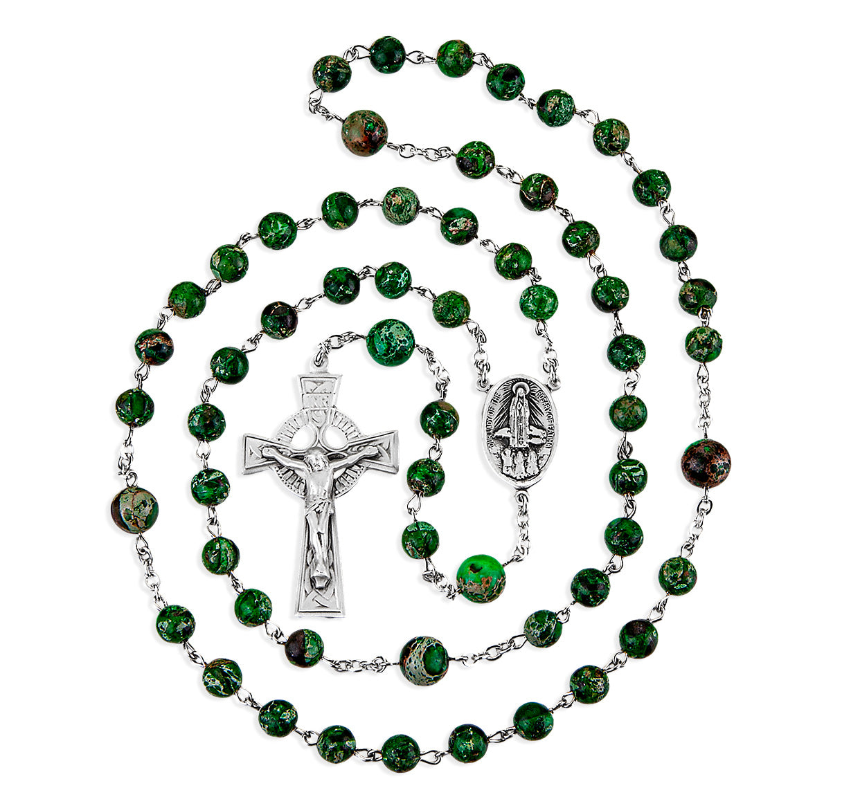 Sterling Silver Genuine Imperial Jade Rosary in Green Beads & 8mm O.F. Beads-(354/3827)-Bxd