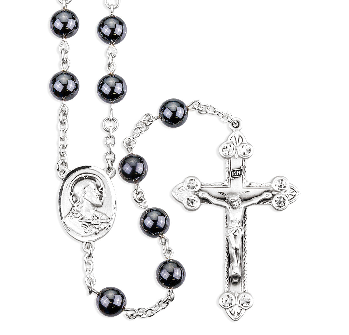 8mm Genuine Hemitite Bead Sterling Silver Rosary (20/186)- Bxd