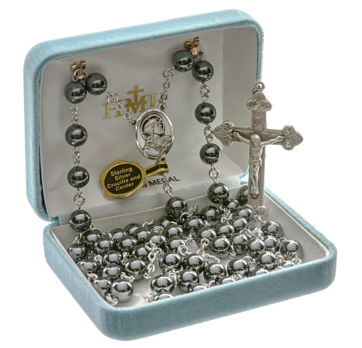 8mm Genuine Hemitite Bead Sterling Silver Rosary (20/186)- Bxd