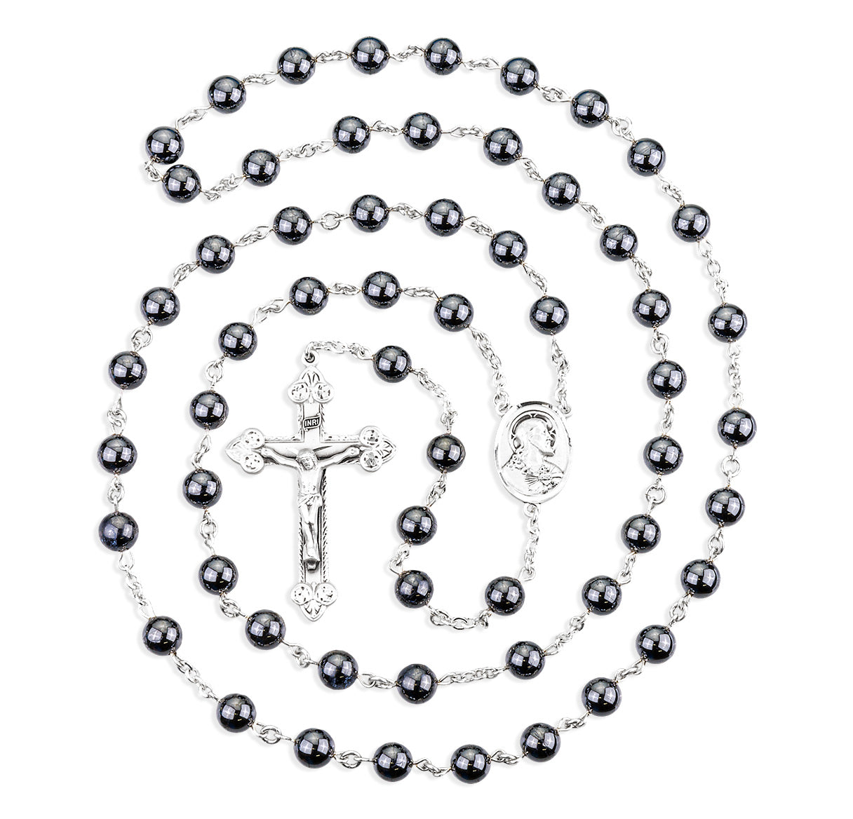 8mm Genuine Hemitite Bead Sterling Silver Rosary (20/186)- Bxd