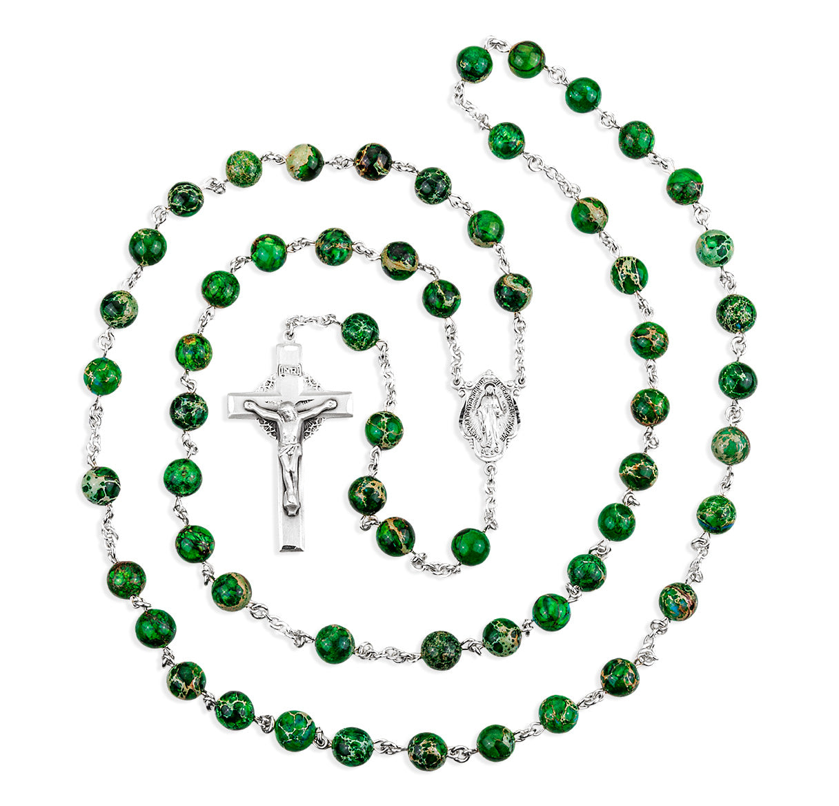 8mm Round Genuine Imperial Jasper Beads Sterling Rosary. Sterling Center & Crucifix-Bxd 96/102