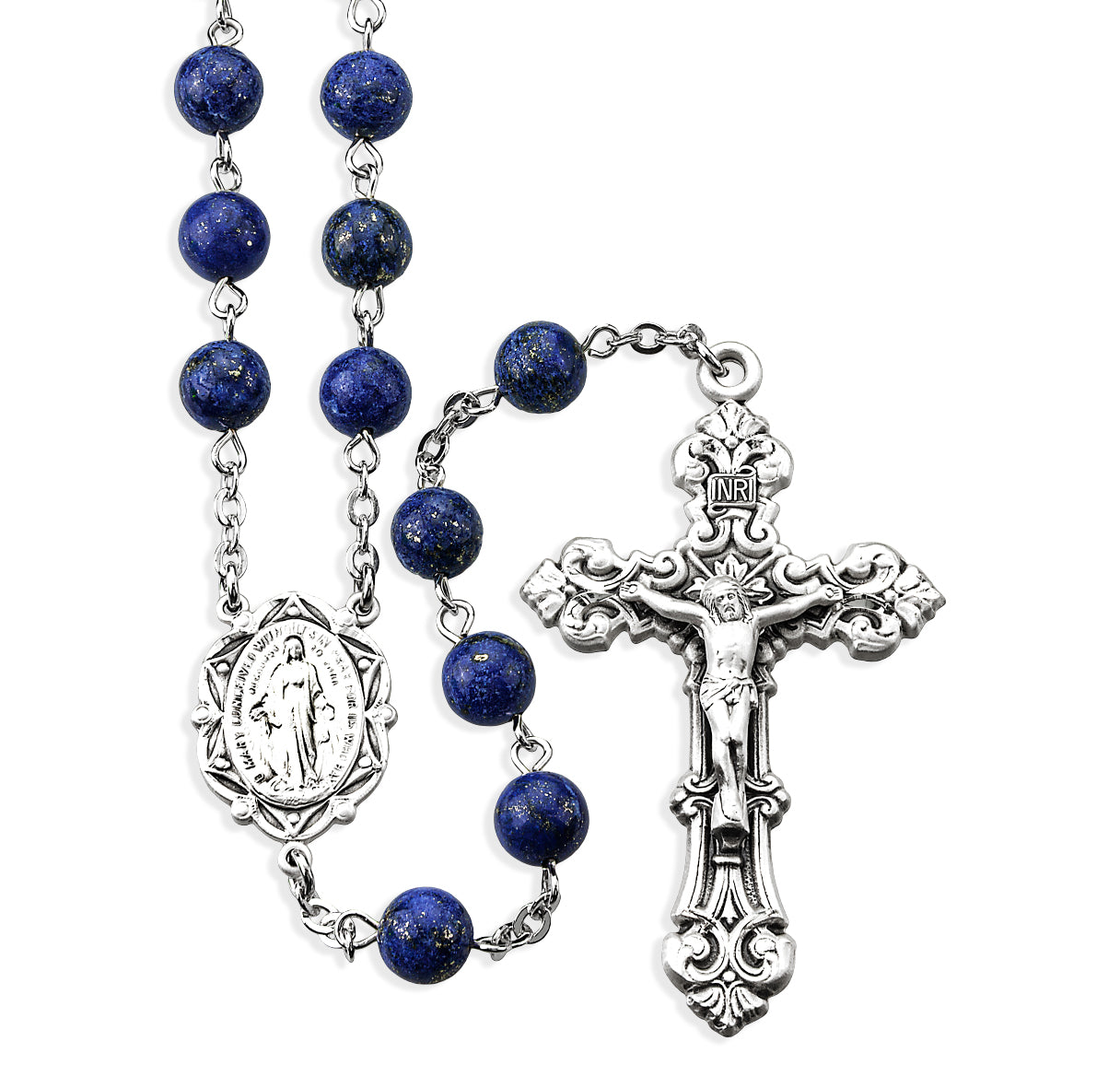 8mm Genuine Lapis Sterling Rosary W/ Sterling Cfx & Ctr-(S95/S157)-Bxd