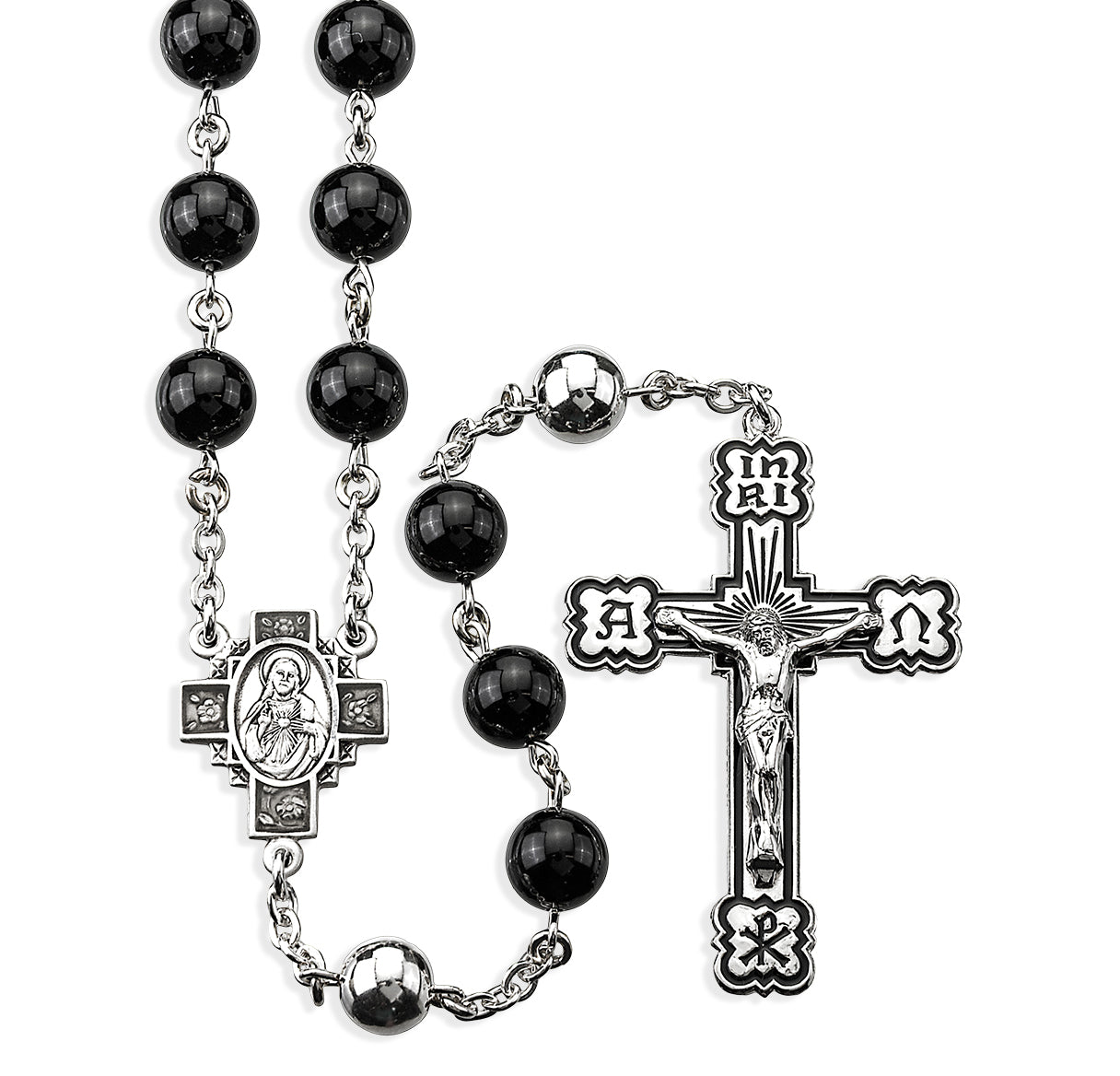 8mm Genuine Onyx w/Sterling O.F. Beads Bxd 45BK/104E