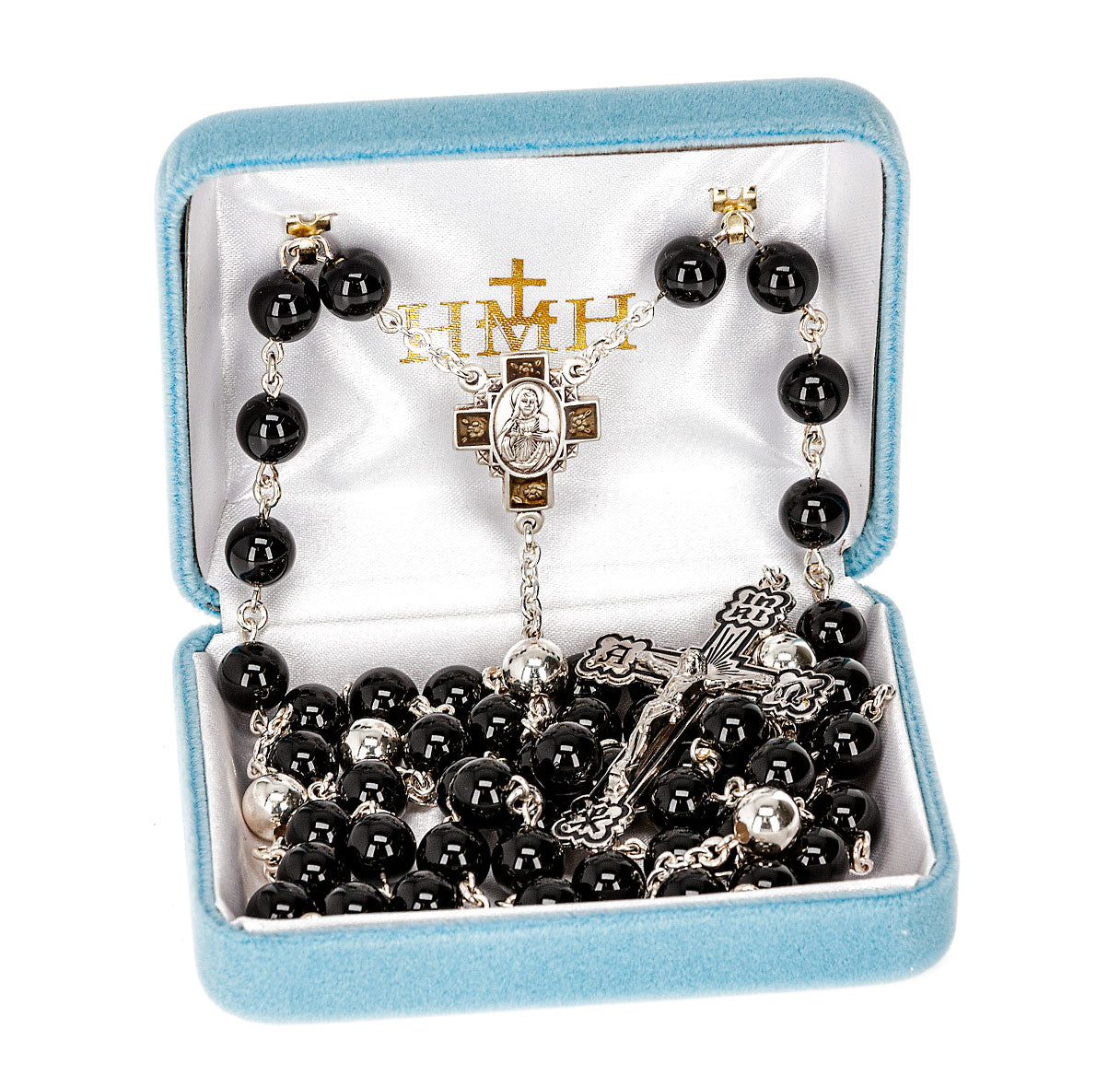 8mm Genuine Onyx w/Sterling O.F. Beads Bxd 45BK/104E