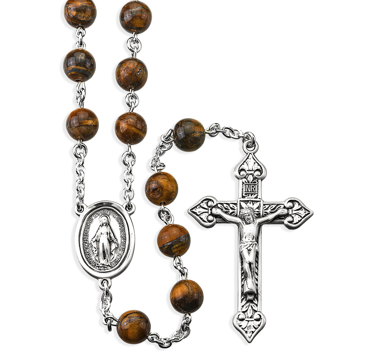 8mm Genuine Tiger Eye All Sterling Rosary-Bxd 30/171
