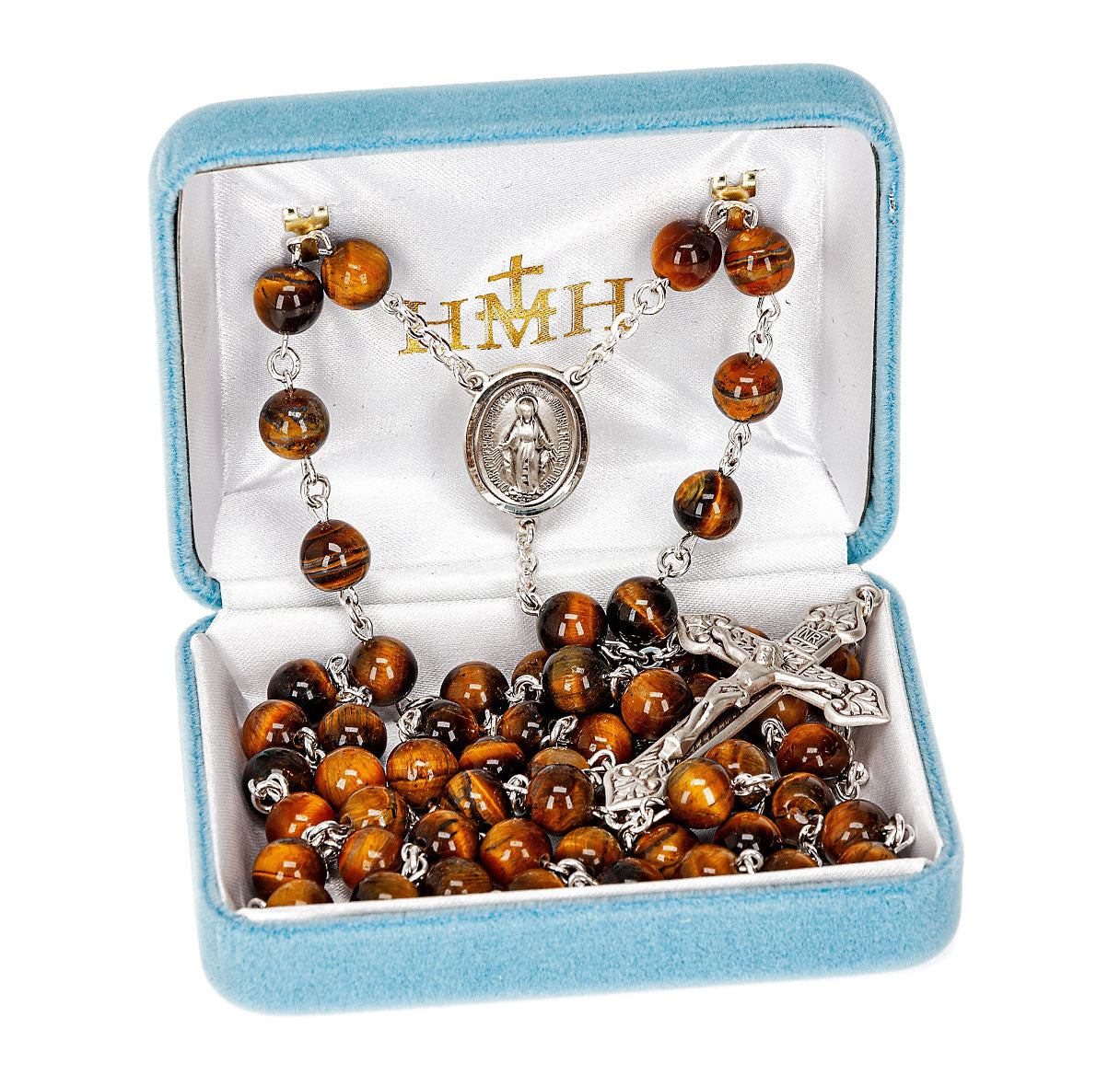 8mm Genuine Tiger Eye All Sterling Rosary-Bxd 30/171